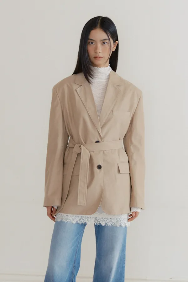 Suede Belted Overfit Jacket (beige)