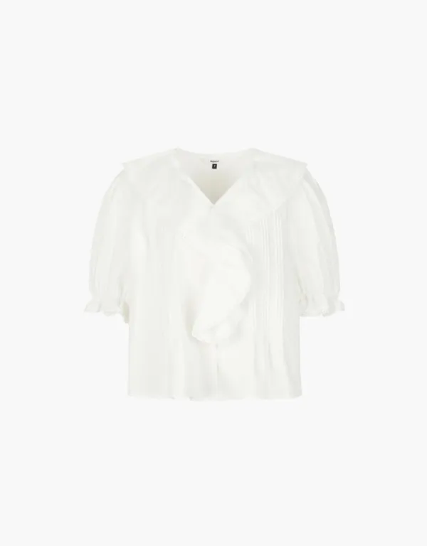 ruffle pintuck blouse - white