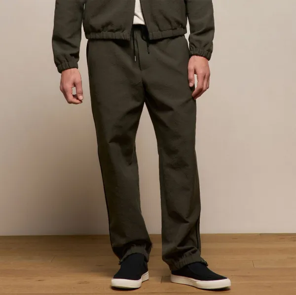 Suede Trimmed Track Pant - Dark Olive/Black