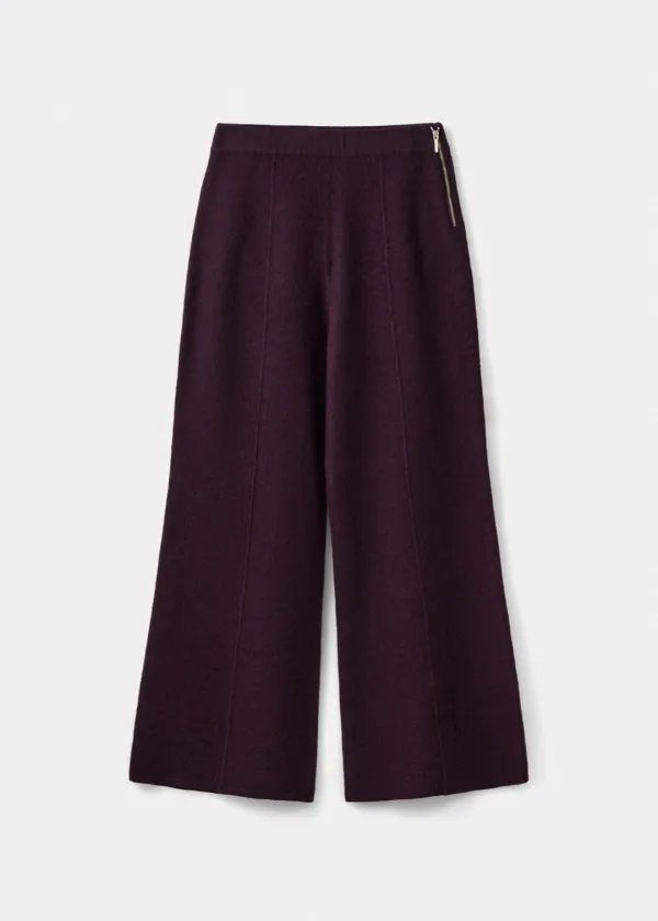 Pure merino boiled wool semi bell bottom pant_Black berry