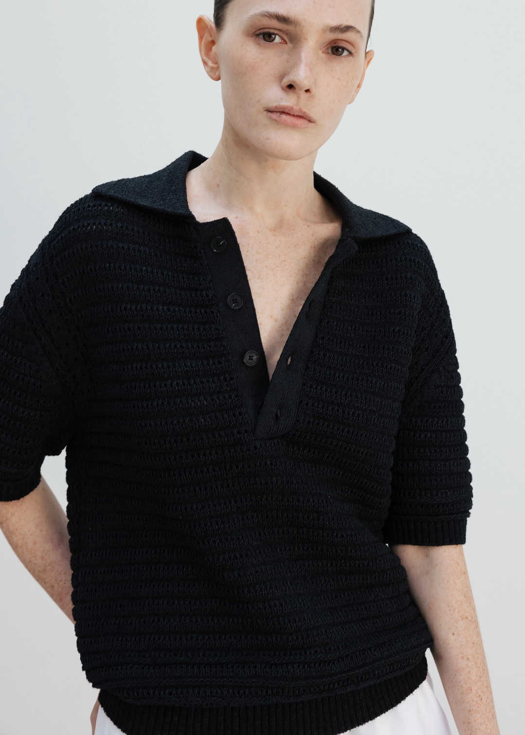 우마뭉 Paper & boucle crochet collared pullover_Washed black 상품 이미지 2