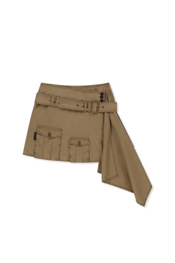 BELTED LAYERED MINI SKIRT IN BEIGE