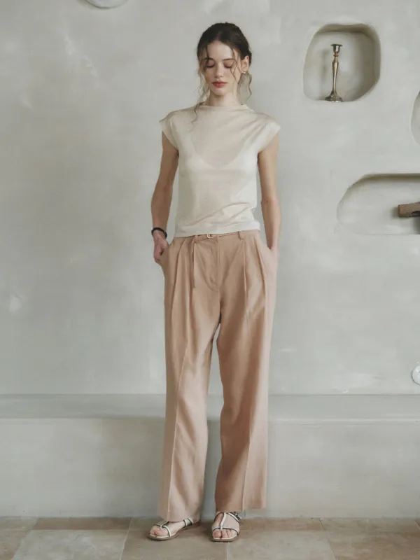 ROMAN linen two-tuck wide pants_beige