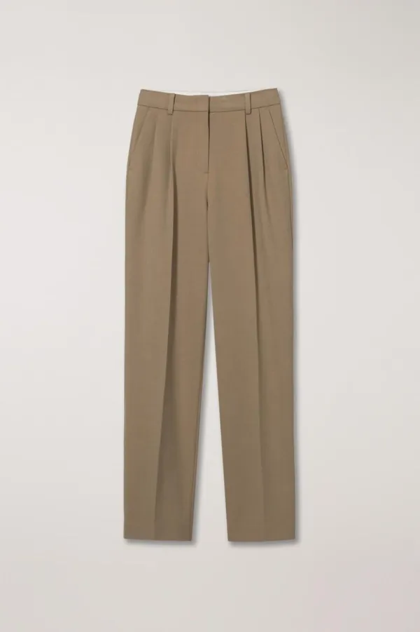 DOUBLE PLEATED WOOL SLACKS CLASSIC BEIGE