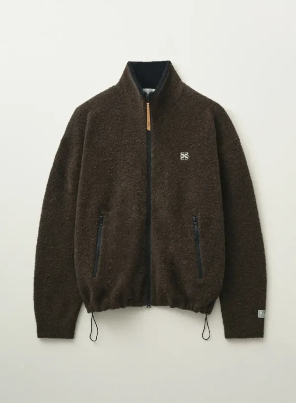 Fluffy Wool Fleece Knit Zip-up - Brown
