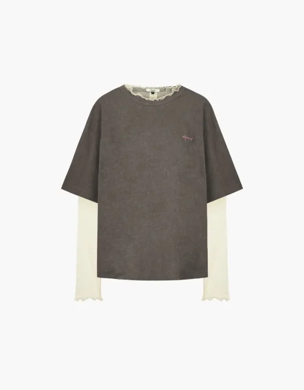 dot layered graphic t-shirt - brown