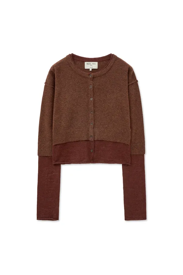 LAYERED TEXTURE KNIT CARDIGAN IN BROWN