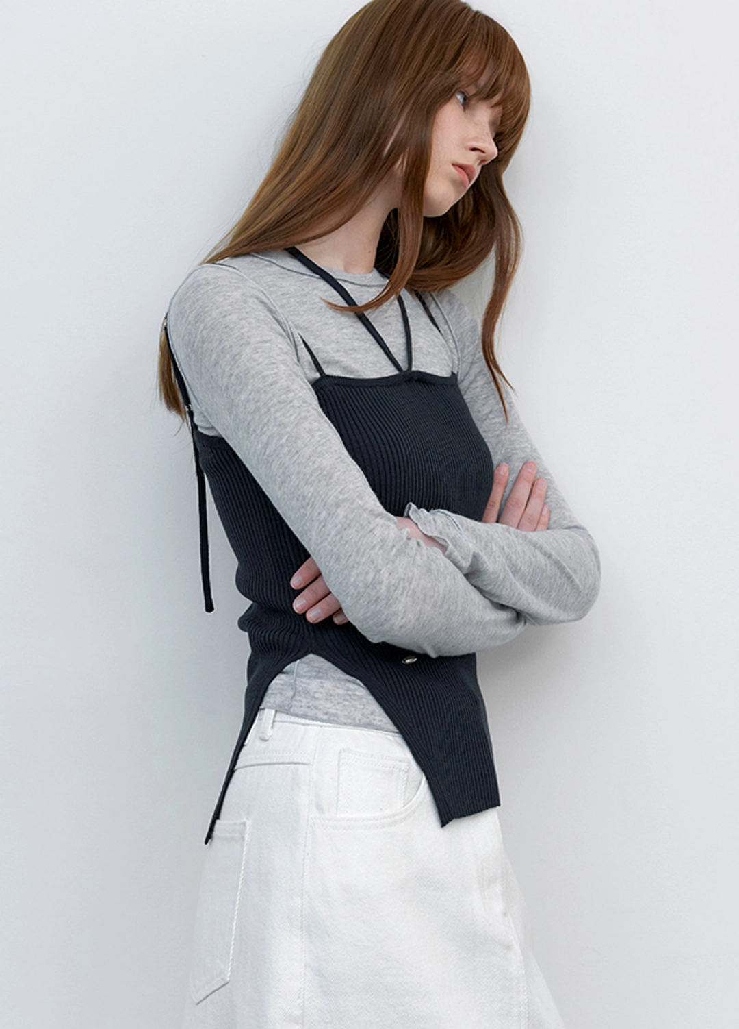 아뜰리에 나인 (T-7256)SHIRRING BUSTIER TIE KNIT S 상품 이미지 1
