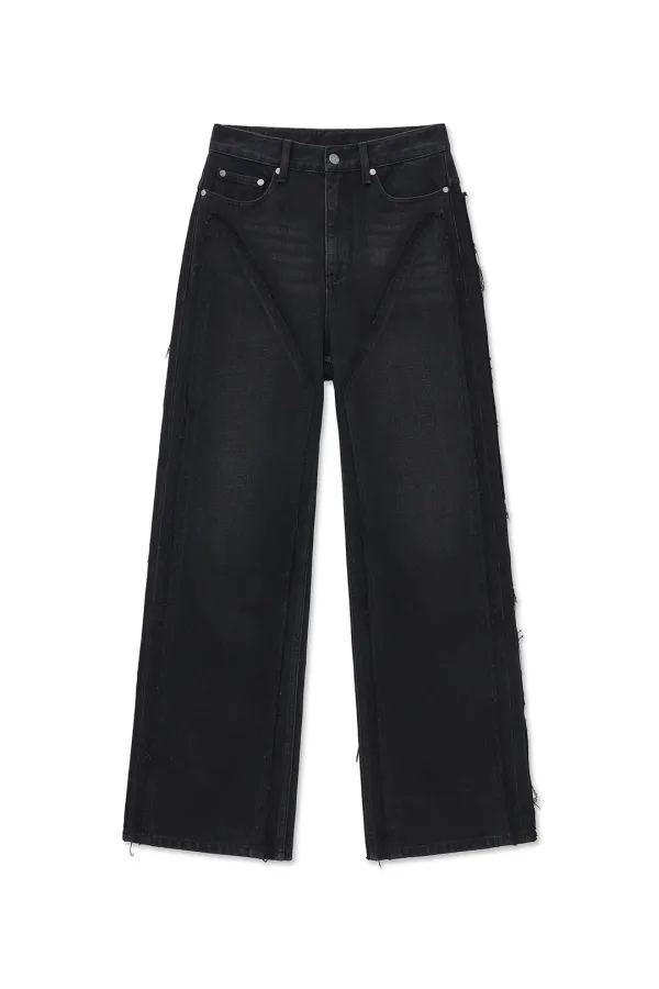WESTERN STRAIGHT FIT DENIM PANTS IN BLACK