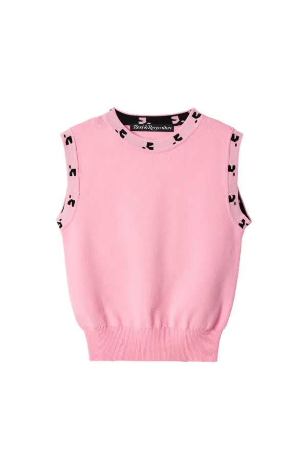 RR LOGO SLEEVELESS KNIT TOP - PINK