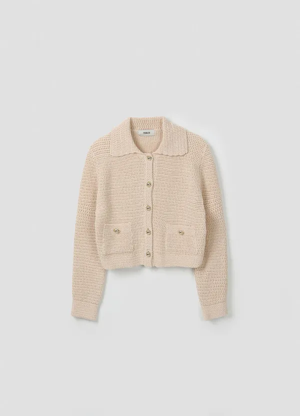[Limited] Crochet Collar Knit Jacket - Cream