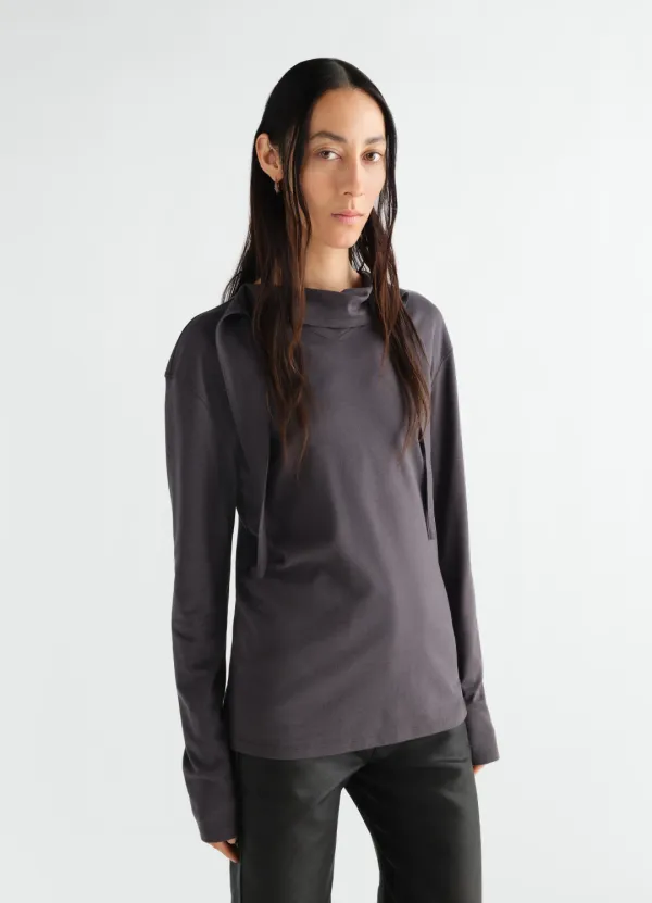 LONG-SLEEVE SCARF TOP IN SILKY JERSEY CREPE