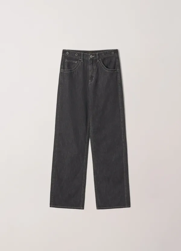 Utility Cinch-back Denim Pants (Washed Black) - Kair