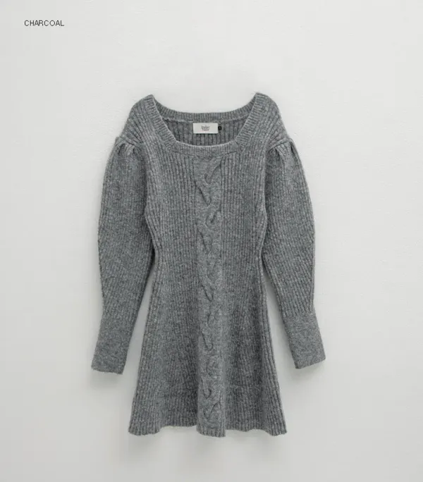 (OP-6233)CABLE PUFF SLEEVE KINT DRESS