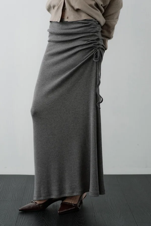 Side-Shirred Maxi Skirt (Charcoal)