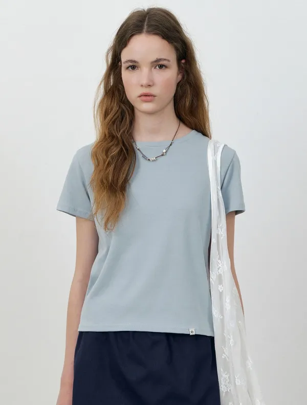 Cotton blend basic half sleeve t-shirt_Sky blue