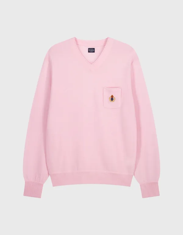 CREST MERINO WOOL V-NECK / Pink