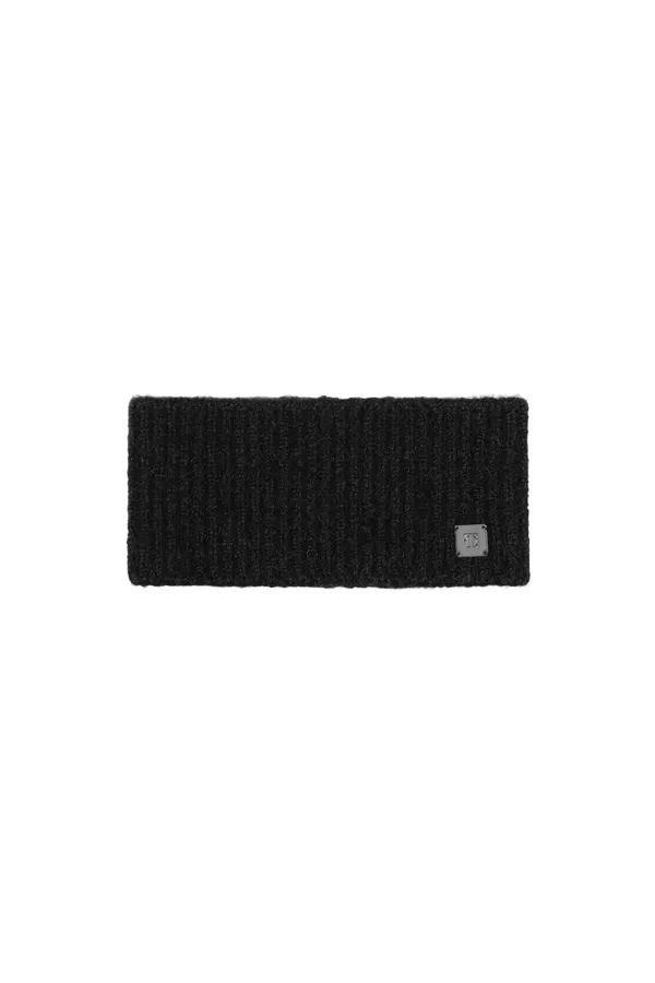 Fluffy Mixed Knit Hairband [ Black ]