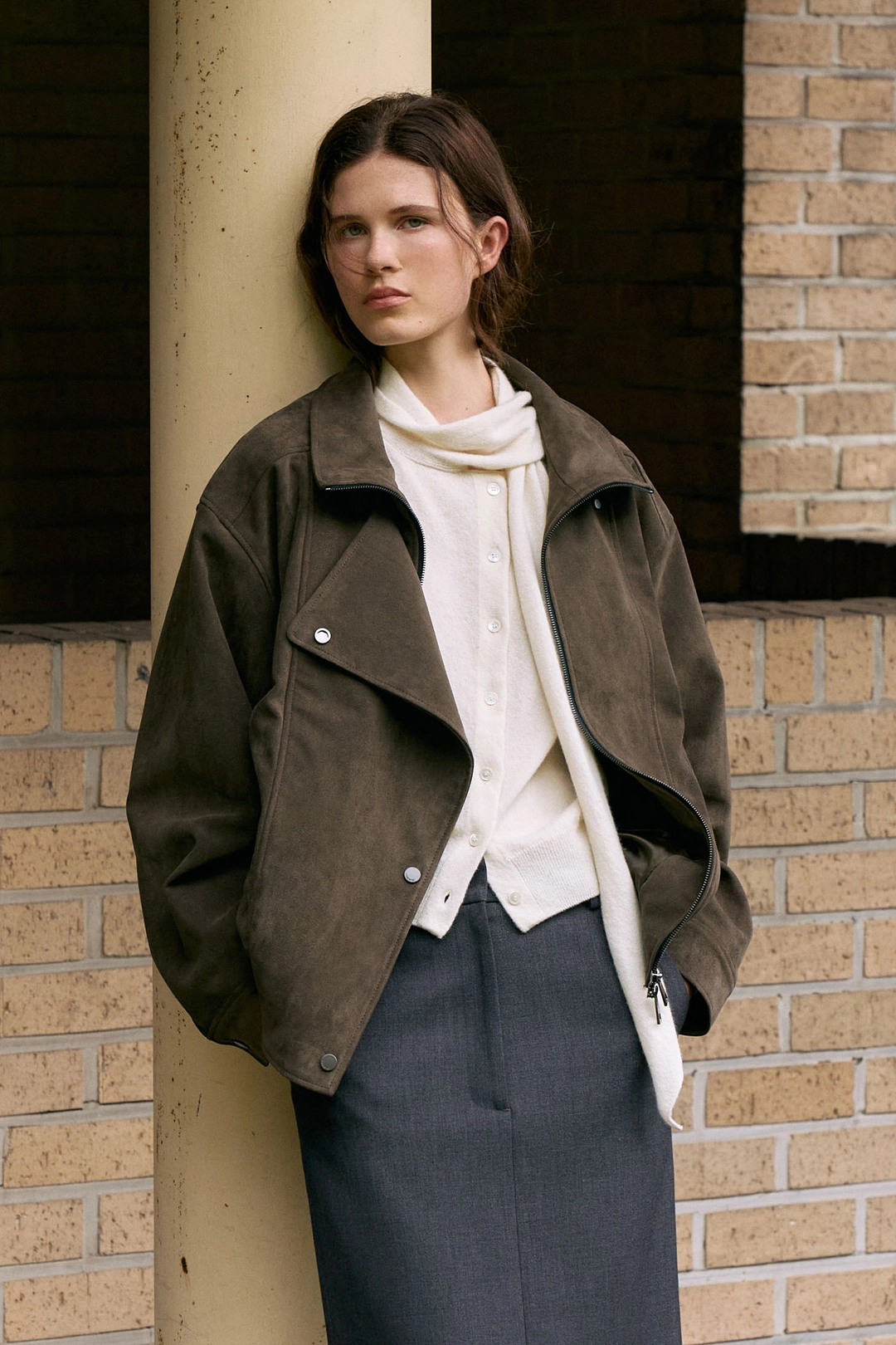 라메레이 Nonfade Funnel Neck Suede Jacket[LMBFAUJK114]-Moss Brown 상품 이미지 1