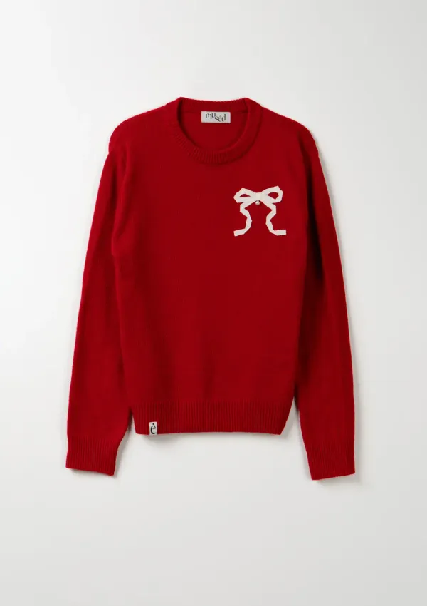 Mused Cashmere Ribbon Knit Pullover - Red