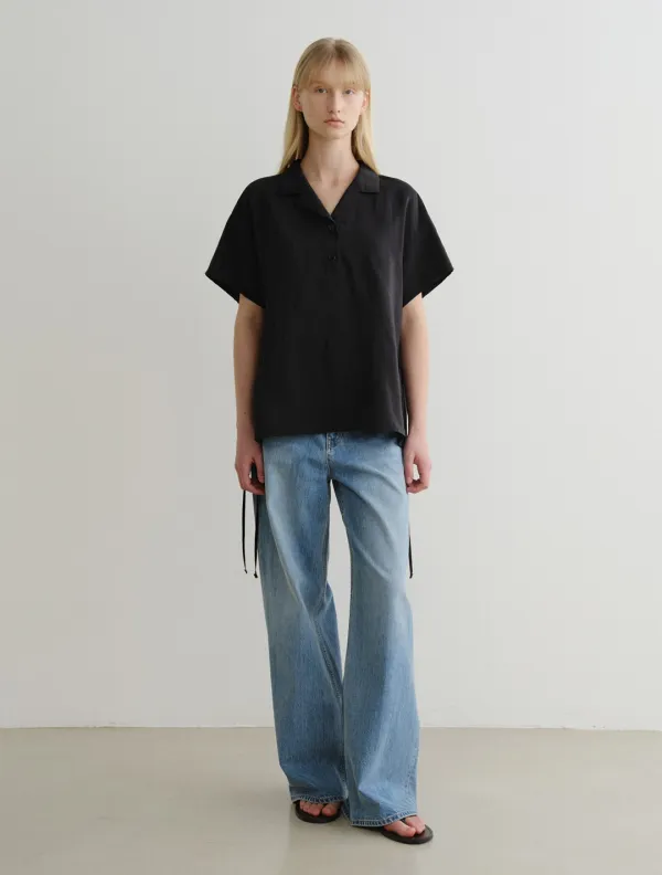 Rayon Drawstring Blouse (Black)