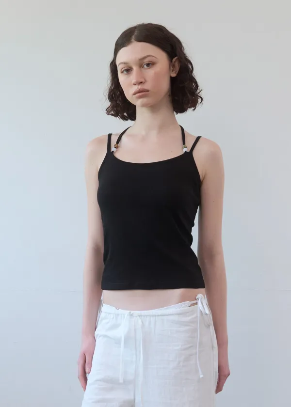 [X Geunghee]Beaded Halter Sleeveless Top_Black