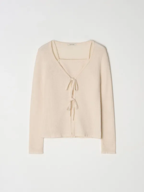Ribbon layered cardigan - Pearled ivory