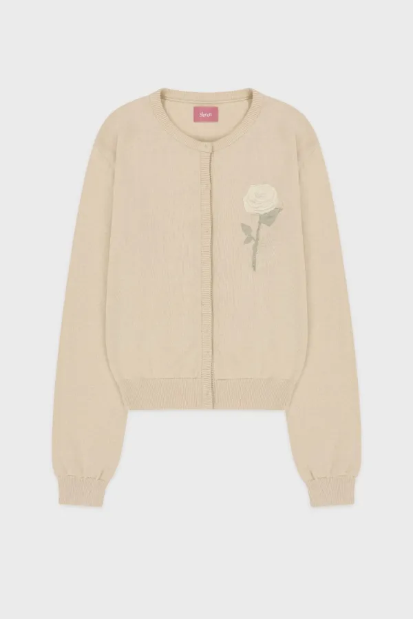 Embroidered Rose Cardigan (Light Beige)