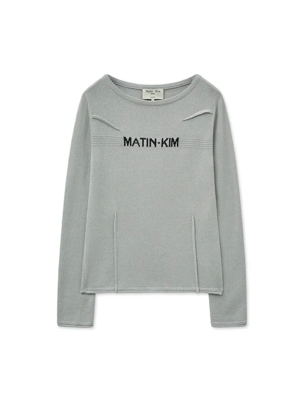 GLITTER SLIM LOGO KNIT TOP IN LIGHT GREY