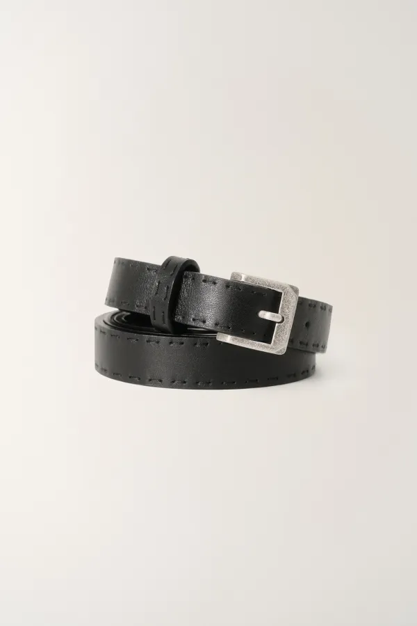 Stitch leather belt (Black)