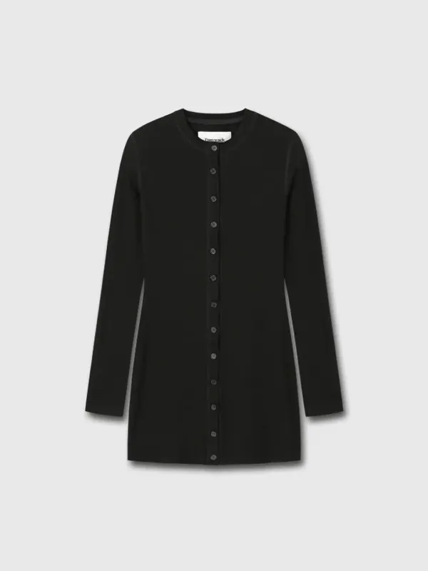 RIBBED BUTTON DRESS_ BLACK
