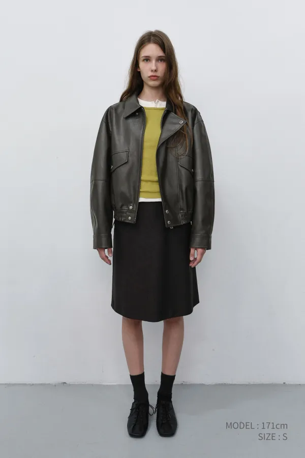 UNISEX CROPPED LEATHER BLOUSON GREYISH KHAKI_UDJU6C108K3
