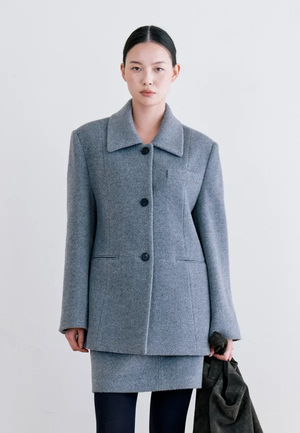 WOOL STANCOLLAR SINGLE JACKET - GRAY