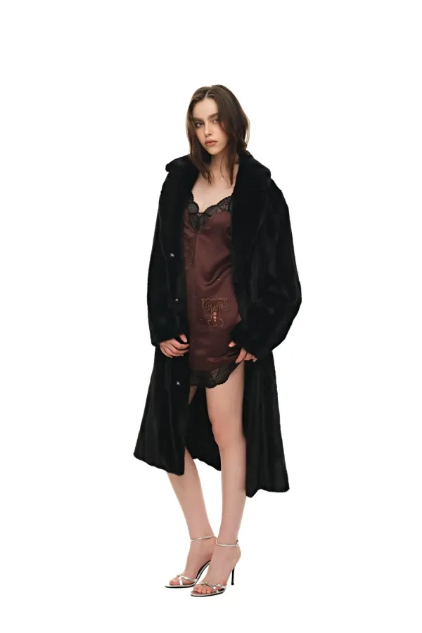 FAUX FUR LONG COAT (BLACK)