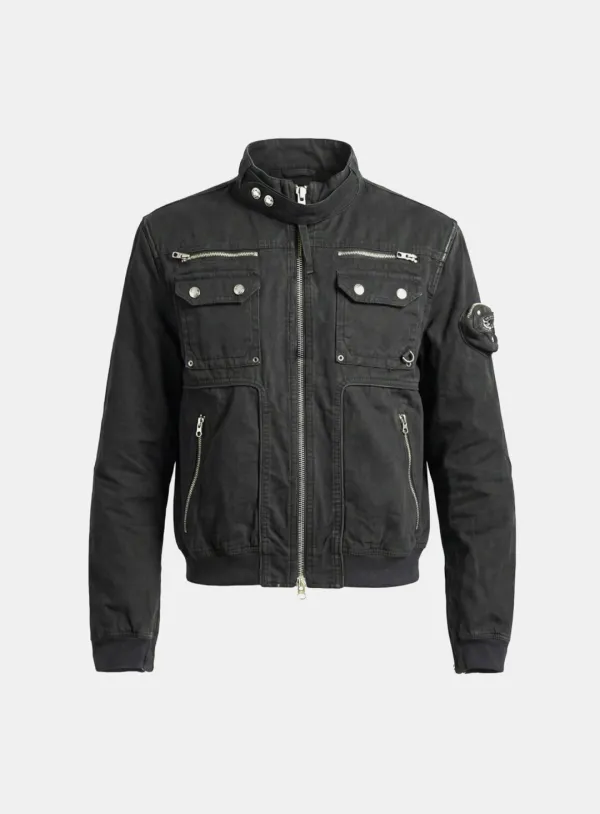 [w-jkt25-066] Daytona High-Neck Strap Bomber Jacket - Washed Black