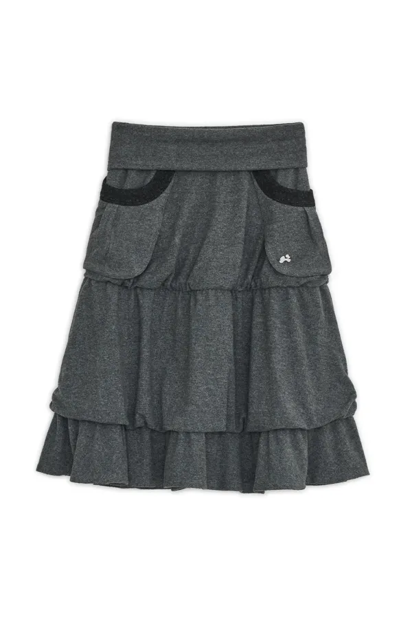 Big pocket flayered midi skirt (Charcoal)