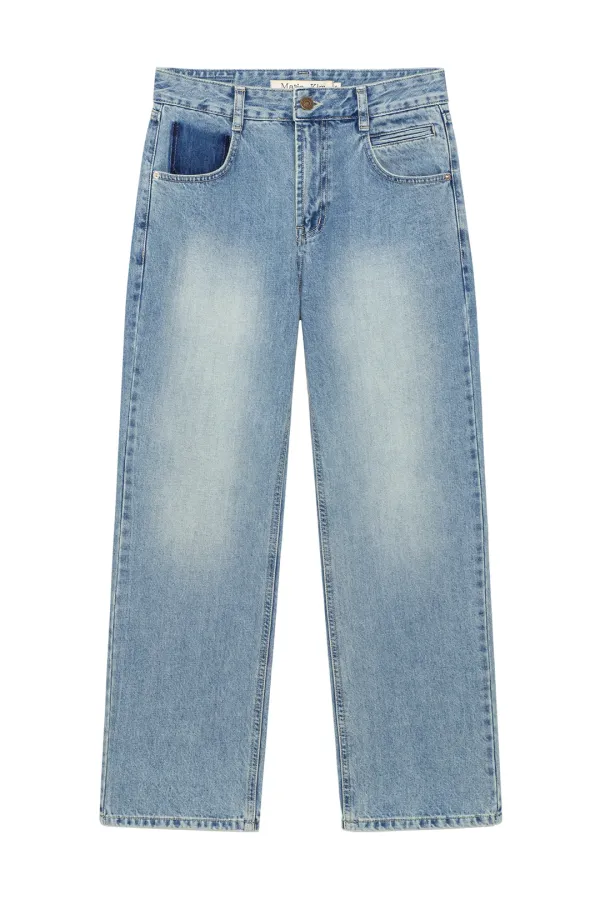 POCKET WASHED POINT DENIM PANTS IN LIGHT BLUE