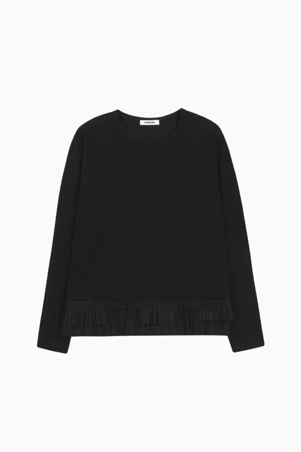 LACE LONG SLEEVE TOP, BLACK