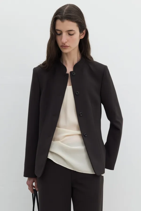 Minimal Stand Collar Jacket (Brown / Black)