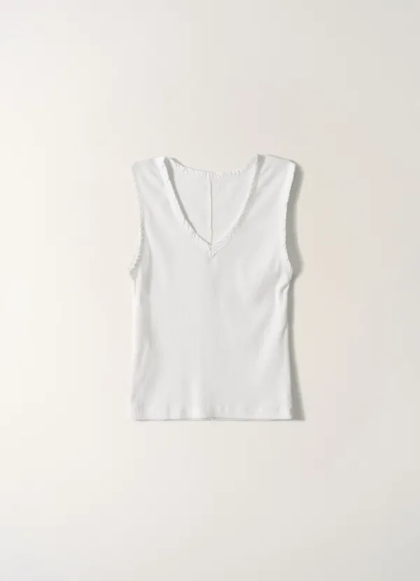 3RD / Easy v-neck sleeveless top (White)