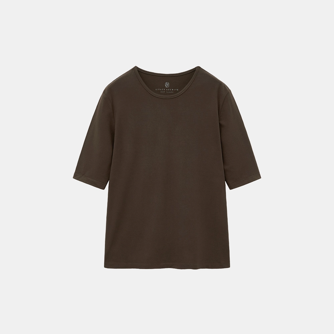 시야쥬 SITP5228 울 블렌드 소프트 5부 티셔츠_S\'est passee(쎄빠쎄)_Brown 상품 이미지 1