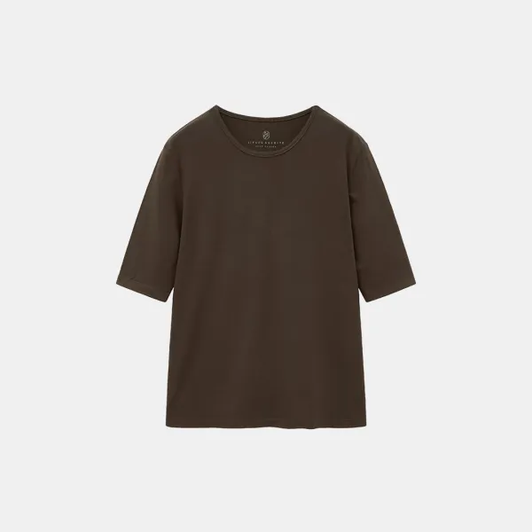SITP5228 울 블렌드 소프트 5부 티셔츠_S\'est passee(쎄빠쎄)_Brown