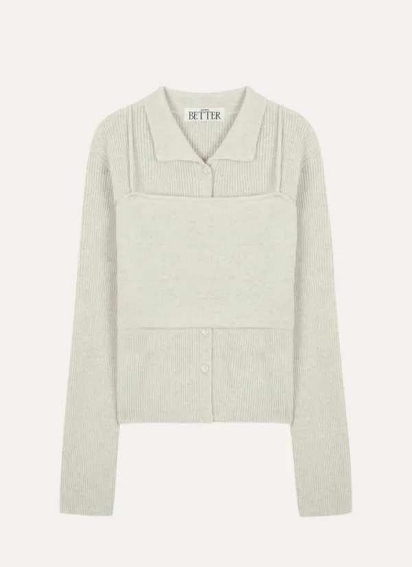 Collar-cardigan bustier knit set [KNFW01CD01]_[2color]