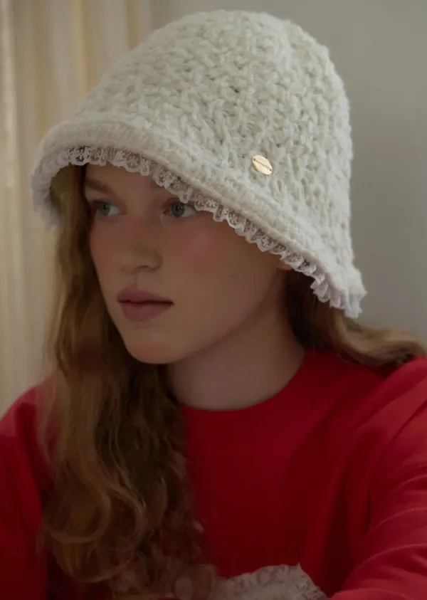 LACE KNIT BUCKET HAT_IVORY