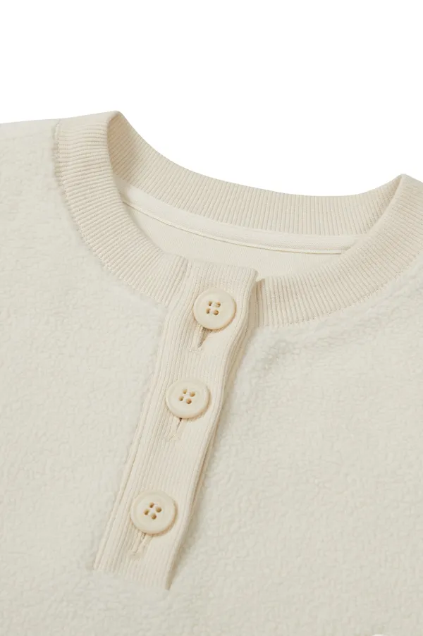 [25FW clove] Cozy Fleece Button Sweatshirt (Cream)