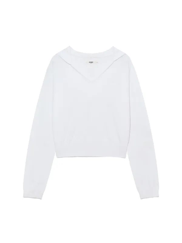 G HUG V-NECK KNIT HOODIE (WHITE)