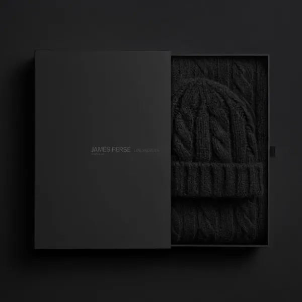 Lightweight Cashmere Cableknit Beanie & Scarf Gift Set - True Black