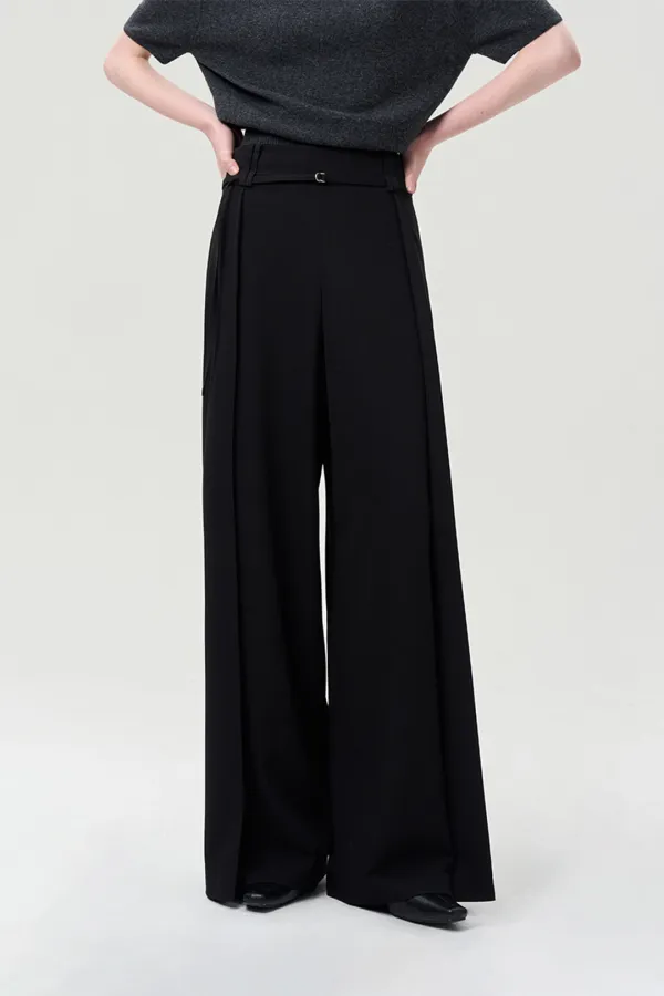 PLEATED BELTED TROUSER BLACK