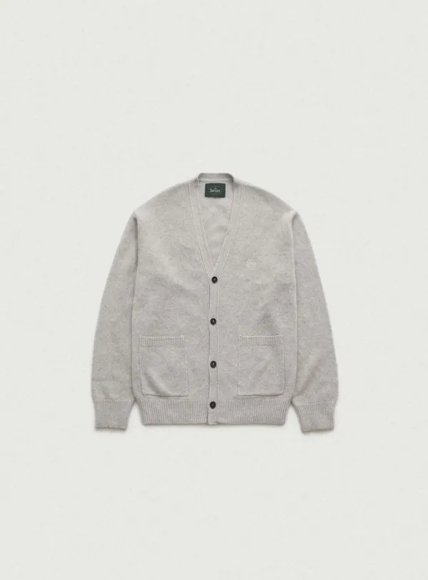 Fuzzy V-neck Knit Cardigan_Melange Grey