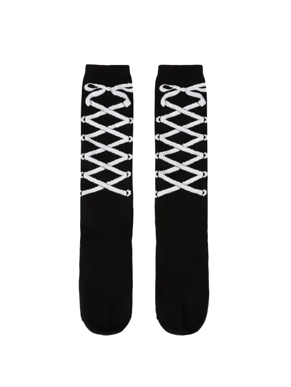RIBBON GRAPHIC KNEE SOCKS [BLACK]